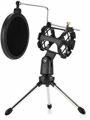 zhizuka Adjustable Tripod Mic Stand, Desktop Mic Holder, Portable, Universal Shock Mount & Pop Filter Net