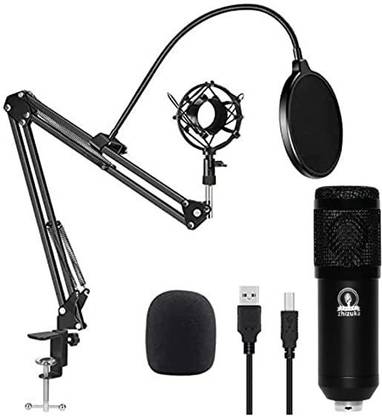 zhizuka BM800 USB Condenser Microphone with Adjustable Boom Arm Stand, Shock Mount-Black Microphone