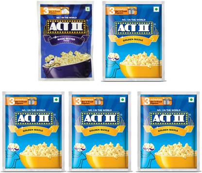 ACT II 4 Golden Sizzle and 1 Magic Butter Flavour Popcorn,Each 40g (200g,Pack of 5) Butter, Golden Sizzle Popcorn