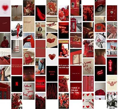 Aesthetic Wall Collage Kit || 60pcs (4×6inch) Red Vintage Aesthetic Posters Water Resistant Paper Comes With Adhesive Tape From Top To Bottom Photographic Paper