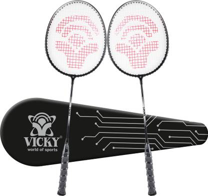 VICKY SMASH BADMINTON RACKET 2PC Silver, Black Strung Badminton Racquet