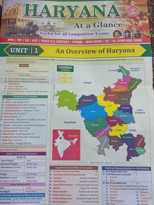 HARYANA At A Glance Useful For Haryana CET HPSC PGT TGT HTET Police SI Constable Patwari Gram Sachiv CET All HSSC Exams