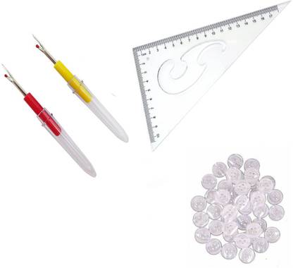 Crafts Haveli 3 Items Combo : 2 Seam Ripper, 20 White Button, L Curve Sewing Kit