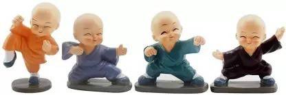 Tushhk Adorn Karate Buddha Monk Statue, Little Monk Buddha, Baby Monk Set of 4, Kung Fu Monks Decorative Showpiece  -  6.5 cm