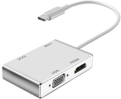 microware  TV-out Cable Type C (USB C) to HDMI VGA DVI 4 in 1 Adapter for multi functionality