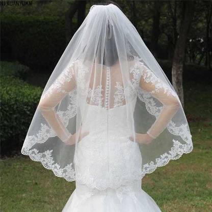 Unique Bridal Lace short veil Short Wedding Viles