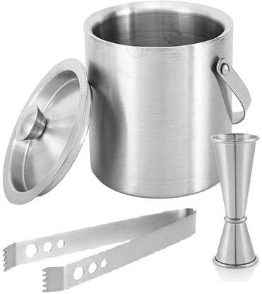 finality Double Walled 1.5L Ice Bucket With Tong And Ring Peg Measure 3 - Piece Bar Set