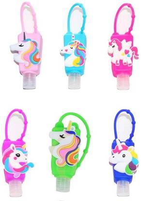 BulkHunt 6 Pcs Hand Sanitizer Holder Unicorn Empty Travel Bottle Silicone Case 30 ml Bottle