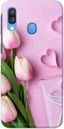 NDCOM Back Cover for Samsung Galaxy A40 White Pink Flowers Printed