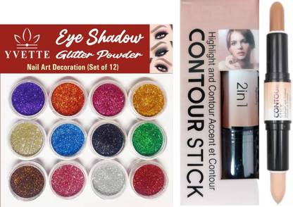 YVETTE EYE SHADOW GLITTER POWDER (12 PCS.) , Highlighter and Contour Stick