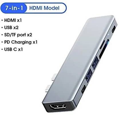 Triangle Ant 7 in 1 Type C Hub Adapter for MacBook Pro and USB C to HDMI, TF/SD Card Reader | Support TF/SD Card Reader 4K 2K (380-2160 ) 30Hz & 87w power adapter PD USB C To HDTV HDMI TF SD Card USB 3.0 Multipurpose Device
