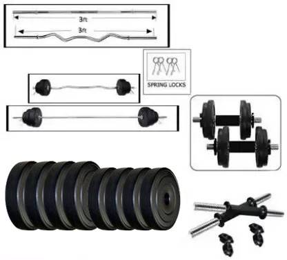 L'AVENIR 30 kg Fitness 30KG(5kg*4 + 2.5kg*4) Plates Dumbbells Set, 3ft straight, 3ft bend Rods Home Gym Combo