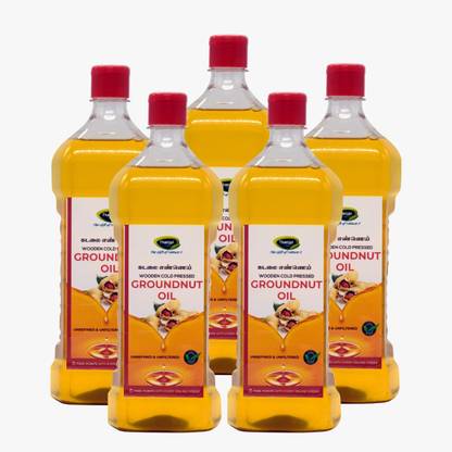 THANJAI NATURAL WOODEN COLD PRESSED GROUNDNUT OIL 100% NATURAL 1 X 5 BEST OFFER NO PRESERVATIVES UNREFINED Groundnut Oil Plastic Bottle