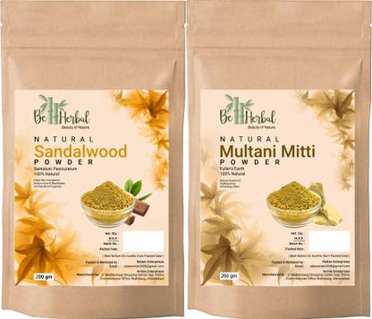BE HERBAL Sandalwood+Multani Mitti Powder For Combo Face Pack, Skin whitening 100% Natural