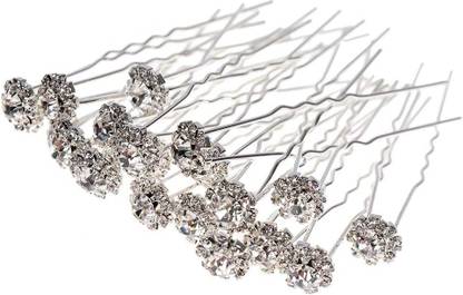 TopLine Chauhan 12pc Crystal Silver Metal Flower Decoration Juda Pin For Hair |Pearl Pin Styling Hair Pin