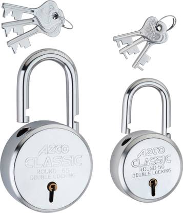 Azco Classic 65mm, 8 Levers,Double Lock with Silver Chrome Finish (combo Offer) 2 Padlock