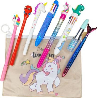 fastgear Stylish Attractive Combo Set of Multiple Pens with Transparent Pouch (Pack of 9) Gel Pen