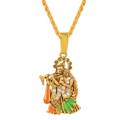 RN Gold Plated Lord Krishna, Govind, Radha Krishna Multi Pendant Locket Chain Gold-plated Brass Pendant