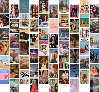 Aesthetic Wall Collage Kit || 60pcs (4×6inchs) Retro 90s Aesthetic Posters Water Resistant Paper Comes With Adhesive Tape From Top To Bottom Photographic Paper