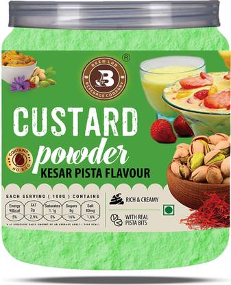 Brew Lab Kesar Pista Flavor Custard Powder | For Desserts, Pudding, Fruit Salad 250 g