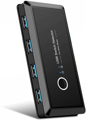 microware USB Switch Selector,USB 2X4 Switcher for 2 PC Sharing 4 USB Devices, Mouse Keyboard Scanner Printer Computer, with One Button Swapping and 2 USB Cable Media Streaming Device