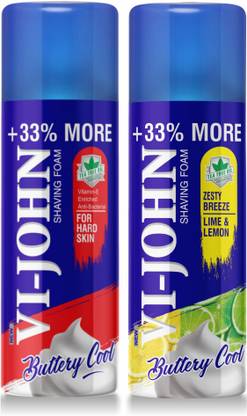 VI-JOHN Shaving Foam For Hard Skin (400 gm) & Shaving Foam Lime & Lemon (400 gm) | Pack Of 2