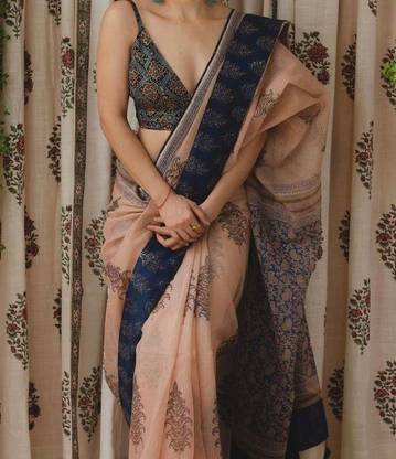 Slays Printed Daily Wear Pure Cotton Saree with Unstitched Blouse