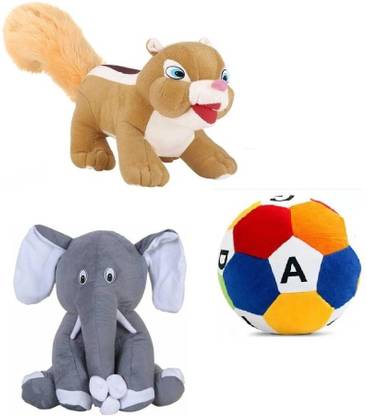 Ktkashish Toys soft toys [squirrel, ABCD ball with grey elephant ] for gift 25-30 cm  - 30 cm