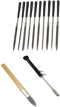 TOOLBUX Pack of 3 -10 Pc Needle File Set Agate Burnisher Flat Nose