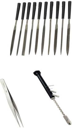 TOOLBUX Pack of 3 -10 Pc Needle File Set Cutter Plier 39 Round Hole Draw Plate
