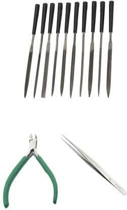 TOOLBUX Pack of 3 -10 Pc Needle File Set Gemstone Pickup Tool Flat Nose