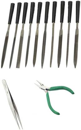 TOOLBUX Pack of 3 -10 Pc Needle File Set Tweezer Gold Testing Stone