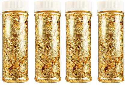 ALAMDAAR 4 Golden Foil Flakes For Decorating Cake Borders & Other Sweets Baking Glitters Cake Topper