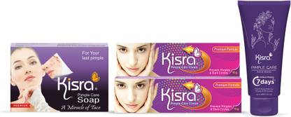 KISRA Premium Acne Prone Skin - Controls Acne Development - Clears Out Clogged Pores - Formulated Specially To Create A Barrier Against Acne Development – Pimple Care Soap + Cream + Face Wash