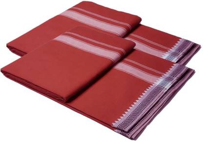 Mr.Lungi Kavi Kerala Dhotis With White Border Solid Men Dhoti