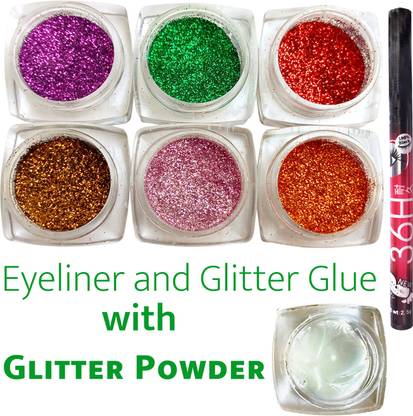 vizo Premium glitter powder multicolour (6 colour) with eyeliner and glitter glue 11 g