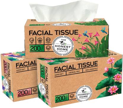 the honest home company 2 Ply Facial Tissues Carton Box - 200 Pulls (Pack of 3, 600 Pulls)