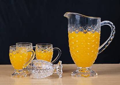 S1Store Pineapple Shape Water and Juice Jug Glass Set for Dining Table (1.5L,250ML) Jug Glass Set