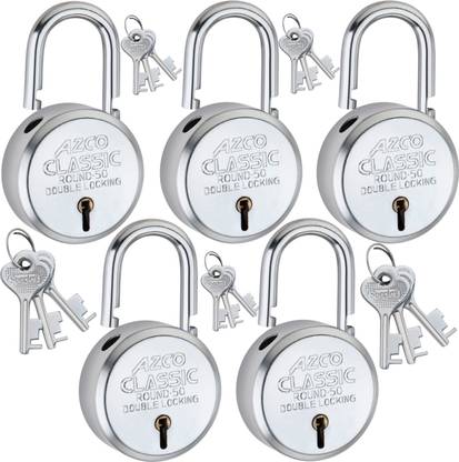 Azco Classic 50mm, 7 Levers,Double Lock with Chrome Finish (combo Offer) 5 Padlock
