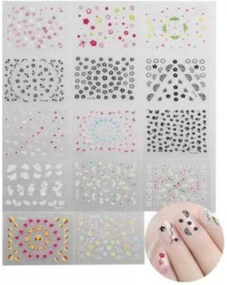Rastic 12 Sheets Black 3D Floral Design Nail Art Stickers
