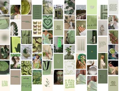 Aesthetic Wall Collage Kit || 60pcs (4×6inch) Sage Green Aesthetic Posters Water Resistant Paper Comes With Adhesive Tape From Top To Bottom Photographic Paper
