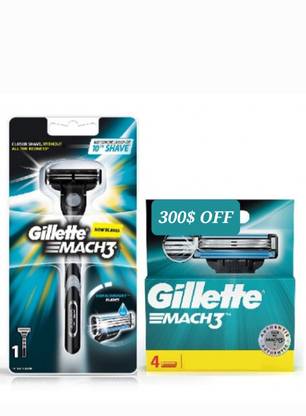 Gillette Mach 3 Shaving Razor + 5 Cartridge (TRAVEL PACK), Men