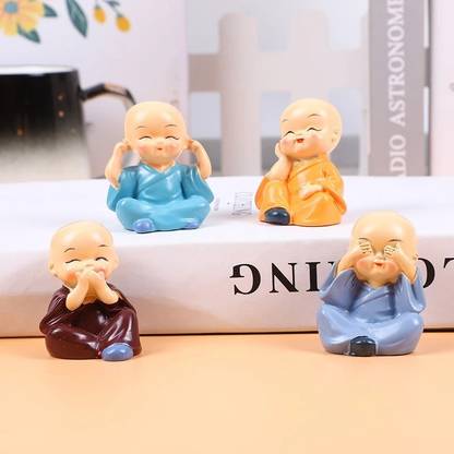 Elegant Lifestyle Baby Monk Buddha Set Of 4 Statue for Home | Office | Car Dashboard | Decorative Showpiece  -  5 cm