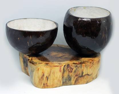 greentaa Coconut Shell Indoor Plant Pot And Pen Stand ; Made Of Wood and Coconut Shell Decorative Showpiece  -  8 cm