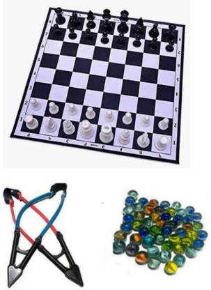 imtion 3 IN 1 ( 10 Pcs Glass kanche + 2 Pcs Gulel Toy + Chess board Game