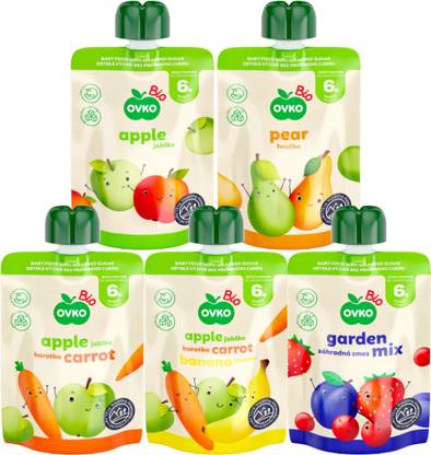 OVKO 100% Organic Baby Food Fruit puree | 6+ Months Kids | Pack of 5 Cereal