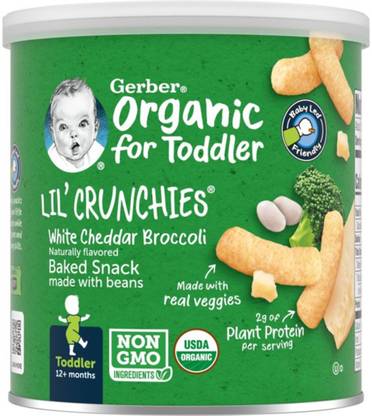 GERBER Organic for Toddler, Lil' Crunchies for Toddler White Cheddar Broccoli Baby Snacks 10 g