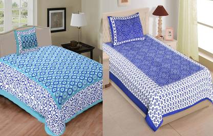 Jeevat 180 TC Cotton Single Printed Flat Bedsheet