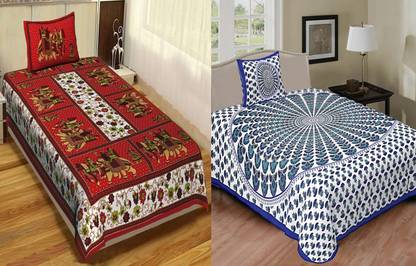 Jeevat 180 TC Cotton Single Printed Flat Bedsheet