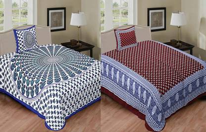 Jeevat 180 TC Cotton Single Printed Flat Bedsheet